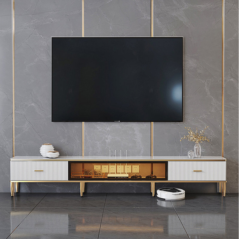 Meuble télé léger et minimaliste, Doré / Blanc, 62.99"