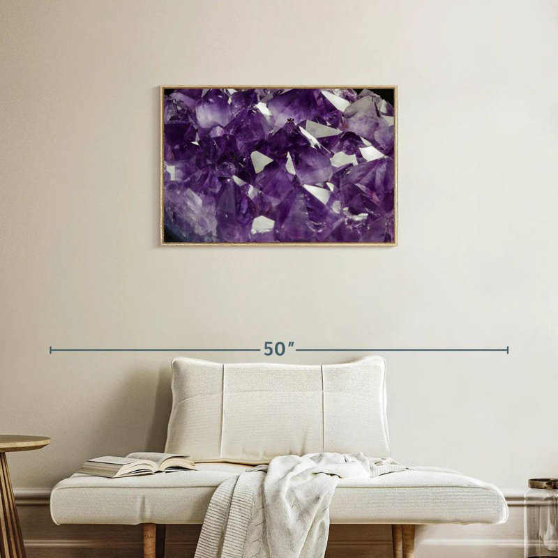 Cristal améthyste mauve, Cadre flottant en bois naturel, 31 po x 21 po