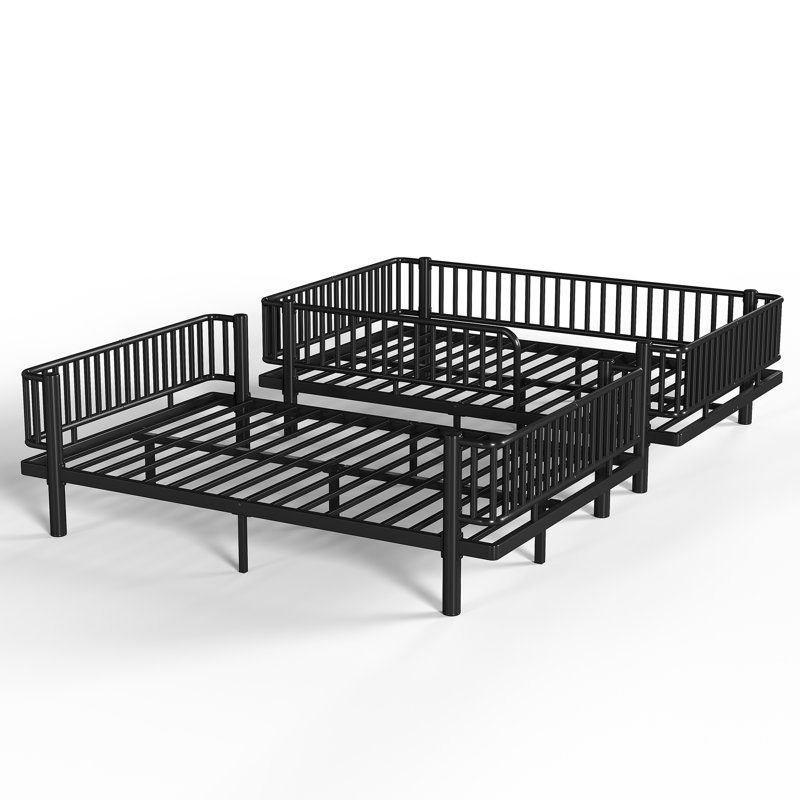 Lit superposé en métal grand sur grand avec conception de tuyau rond de sécurité, cadre de lit superposé robuste avec garde-corps et échelle, peut être séparé en 2 lits, conception peu encombrante avec rangement sous le lit, assemblage facile, noir