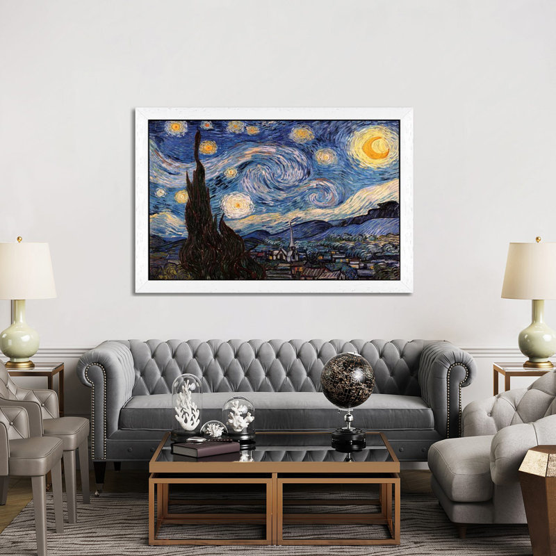 The Starry Night by Vincent Van Gogh - Print on Canvas, White Floater Framed, 66.04 cm H x 45.72 cm W