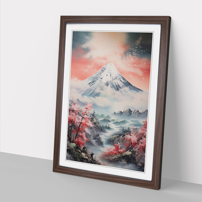 Japanese Mountains Action Painting - Framed Print, Walnut Framed, 64cm H x 46cm W x 2cm D