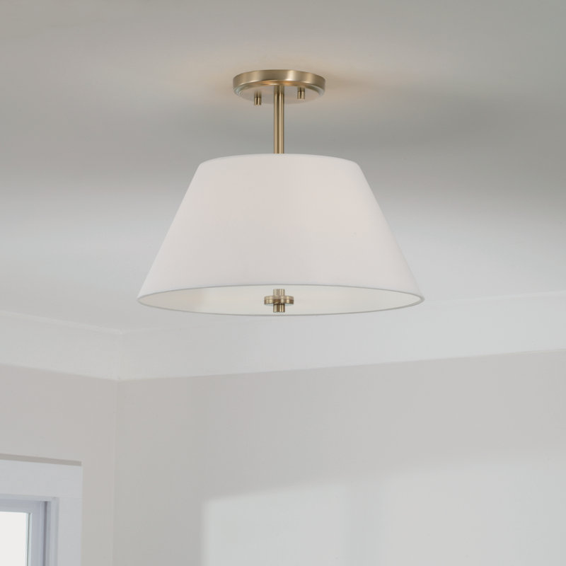 15"W x 13.25"H 3-Light Dual Mount Pendant in Matte Brass with White Fabric Shade and Glass Diffuser