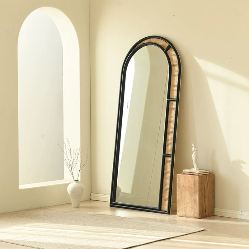 Half-Circle Solid Wood+Rattan Full Length Mirrors, 70.87" H x 31.5" W