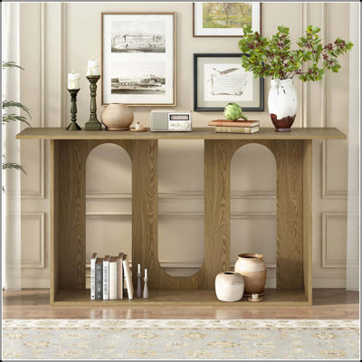 Curved Ash Veneer Console Table with Shelf, Perfect for Entryways and Hallways, Elegant and Functional