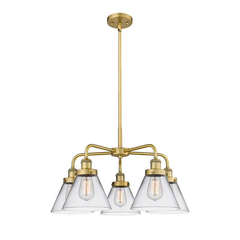 Lustre suspendu 5 lumières Cone, Clair, Laiton brossé