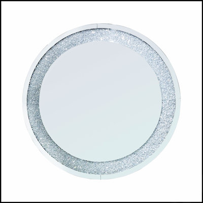 33.46 Inch Sparkly Crystal Crush Diamond Round Silver Wall Mirror For Elegant Home Decor