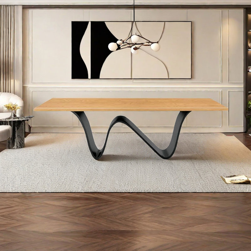 Solid Wood Top Metal Base Dining Table, Burly Wood, 29.53" H x 70.87" L x 31.5" W