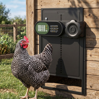Contrôleur d'accès à volaille intelligent à pile avec détection anti-pincement, barrière en alliage d'aluminium avec grand écran ACL, mécanisme d'ouverture et de fermeture automatique résistant aux intempéries, convient aux poules, aux canards et aux oies