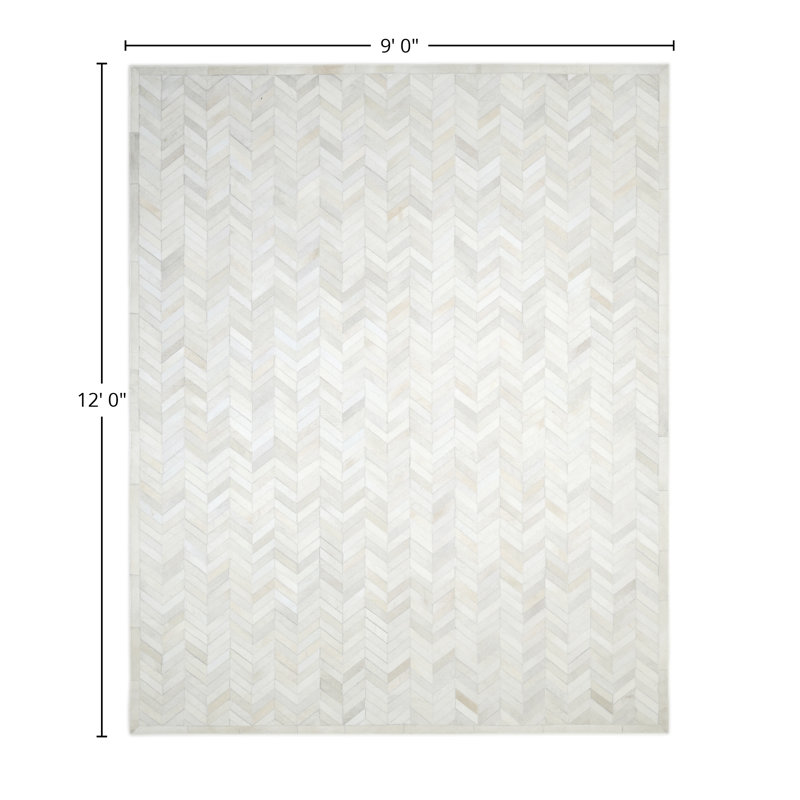 Meir Hand Knotted Tencel Geometric Area Rug in Ivory, Rectangle 9' x 12', Ivory