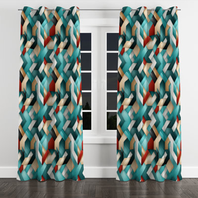 Teal Modern Geometric Tiles III - Modern Velvet Grommet Curtain - Room Darkening - 1 panel