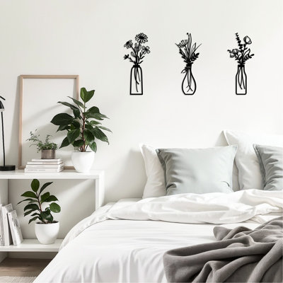 Three - Piece Black Metal Wall Decor, Exquisite Floral Design, Multi Functional For Home And Occasions, Easy To Hang Move Decor , Suitable Various Spaces, Lightweight
