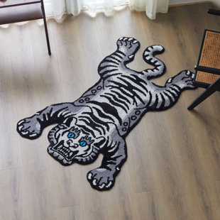 5x3.3ft Tibetan Tiger Area Rug Xlarge Tufted High Pile Machine Washable, Gray