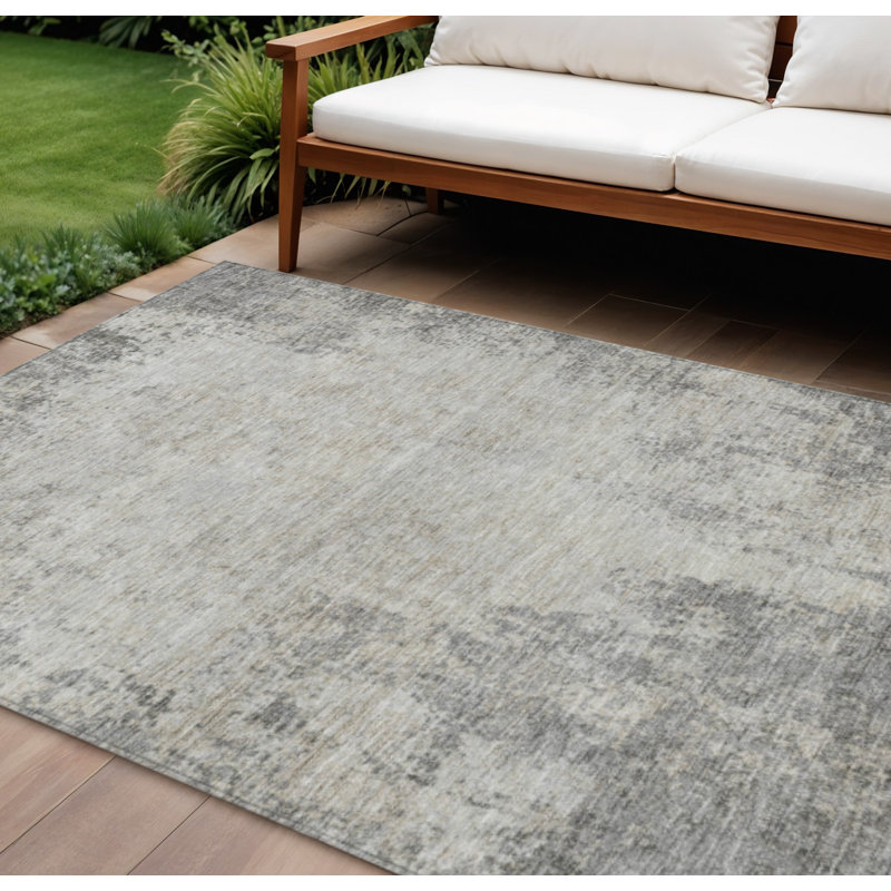 Tapis intérieur lavable abstrait gris et ivoire 8 pi x 10 pi