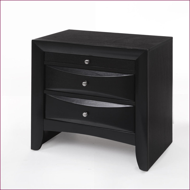 Table de chevet moderne en bois noir avec 2 tiroirs Plateau coulissant, Noir