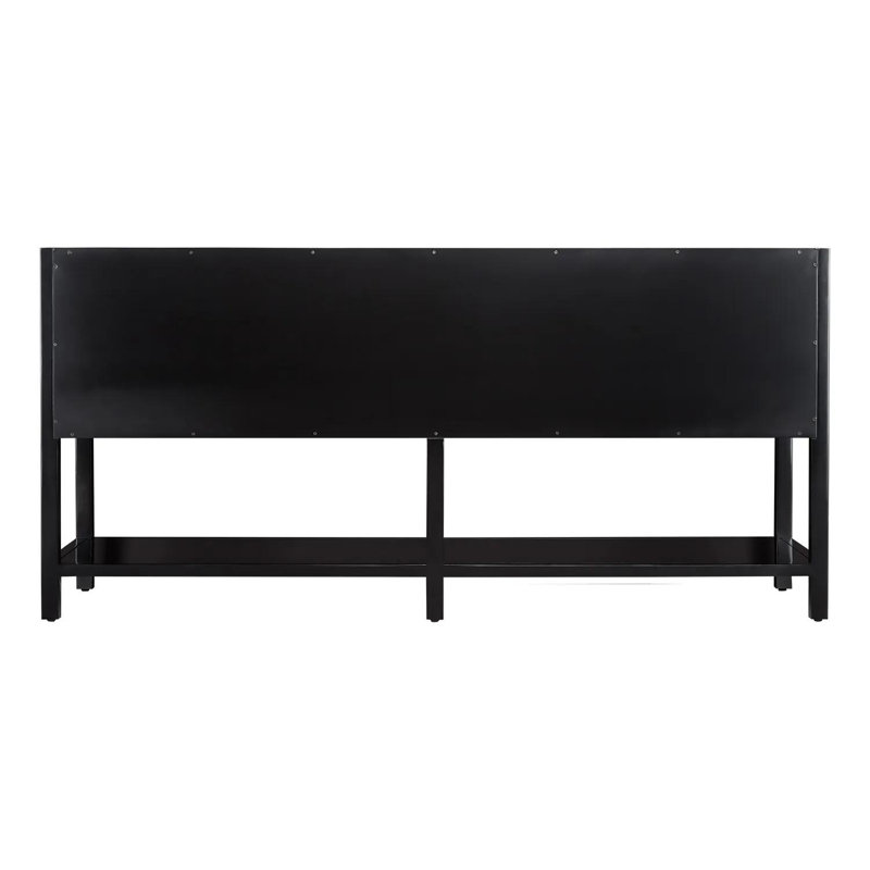 72" Robertson Double Bathroom Vanity Set with Rectangular Undermount Sinks, 8" Widespread, Feathered White Quartz, Black