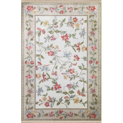 Tapis décoratif lavable à la machine à motif floral multicolore à motif floral beige