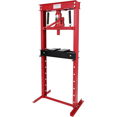 Presse d'atelier hydraulique robuste à structure en H - Comptoir à hauteur réglable - Compatible pneumatique - Comprend 2 plaques à estamper - pour l'installation dans un garage, un atelier, un roulement et un joint en U