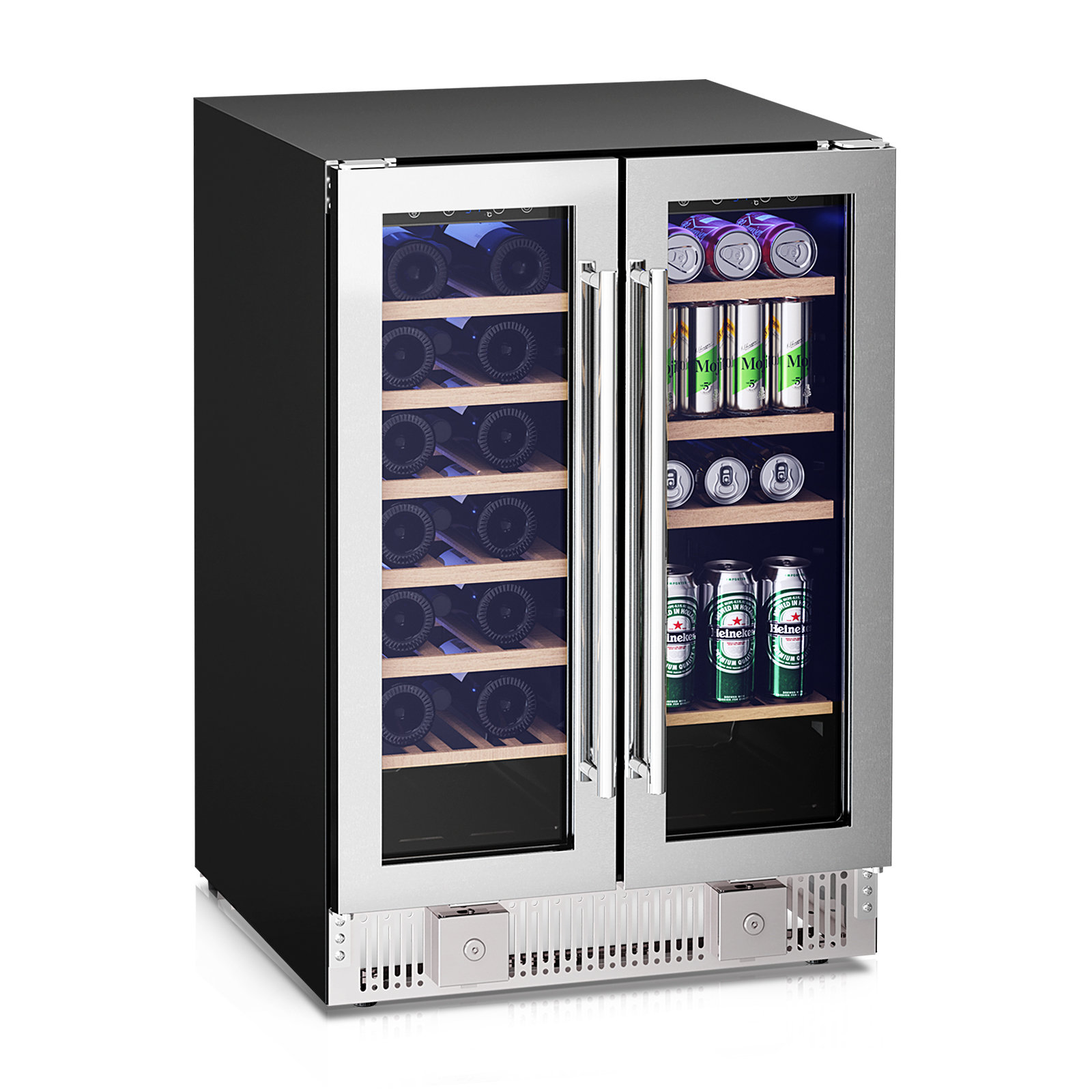 Electactic 24" Dual Zone Wine & Beverage Fridge - 20 Bottle/88 Can, Glass Door, Lock, Built-in/Freestanding | Fridge.com