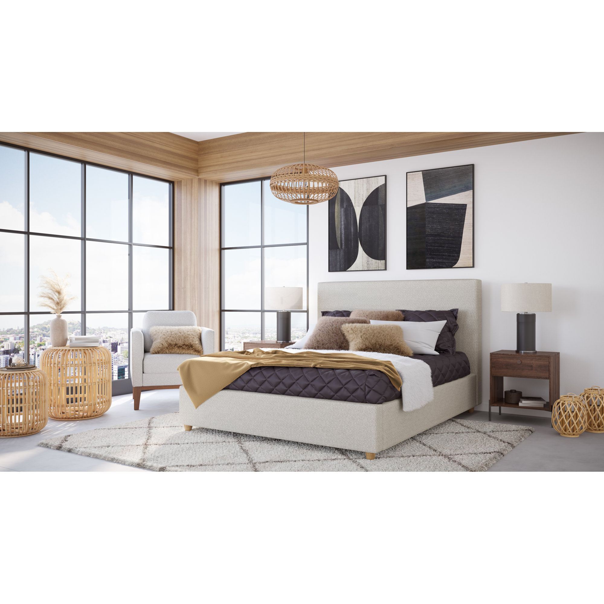 Corrinne Upholstered Bed, King, Ivory Boucle