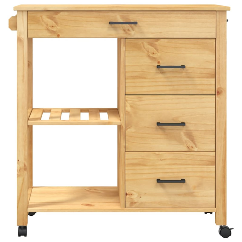 vidaXL Kitchen Trolley MONZA 33.1"x15.7"x34.8" Solid Wood Pine, Honey