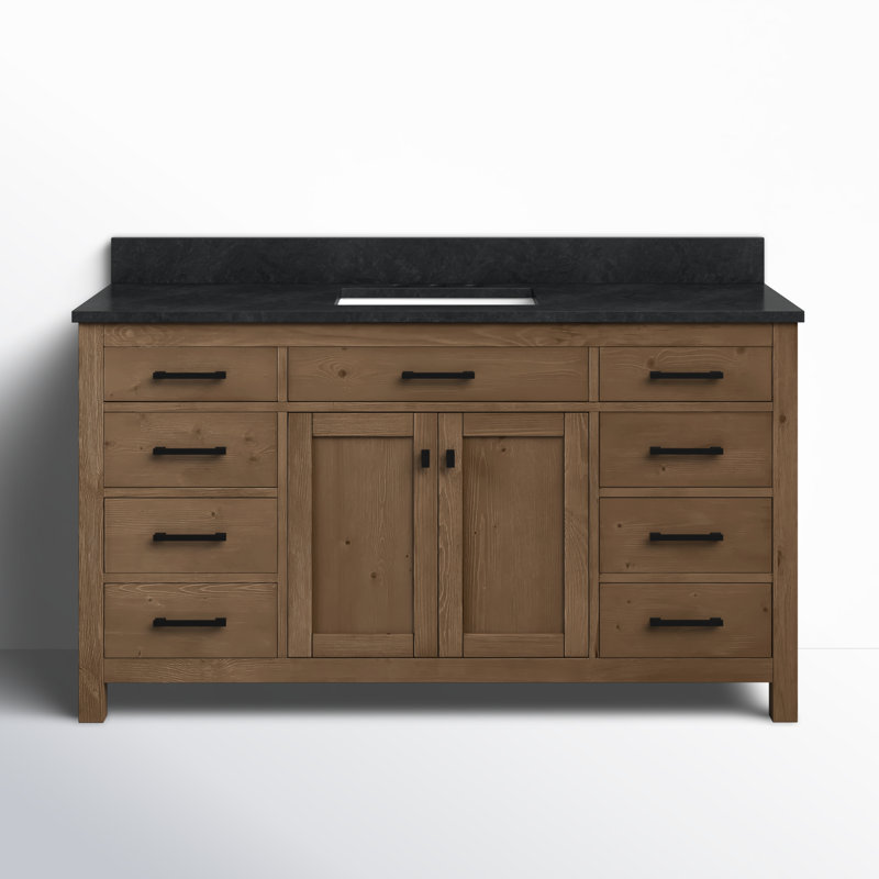 Meuble-lavabo simple 60 po Ajiya, Calcaire bleu, Naturel texturé / noir mat