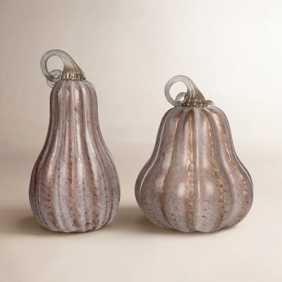  Glass 11 in. Pink Harvest Pumpkins with Crackle Detail Set of 2