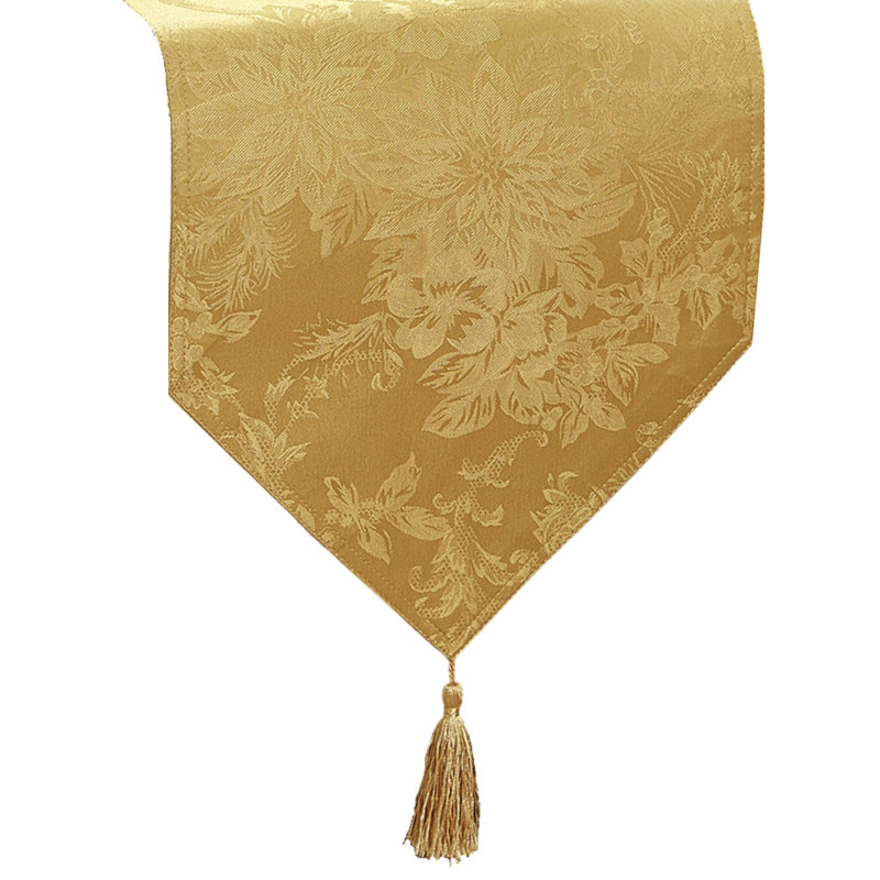 Gold Jacquard Holiday Table Runner with Tassels, 13" x 70"