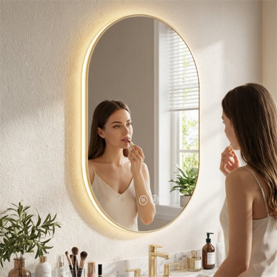 48" x 30" Wall Mounted LED Bathroom Mirror, Anti-Fog, Touch Screen, 3-Color Dimmable Lighting, Shatterproof Glass with Explosion-Proof Film