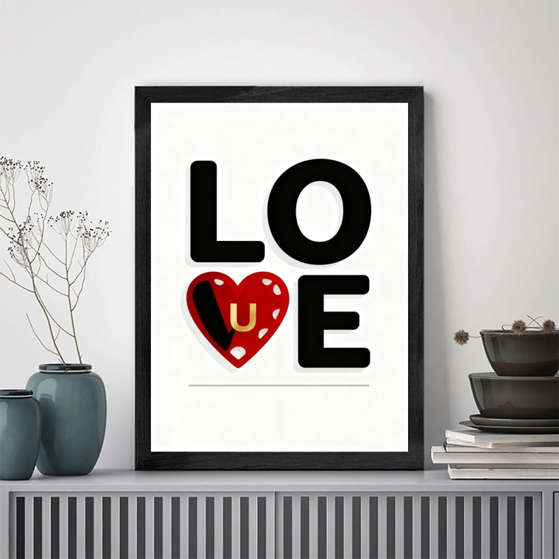 Reproduction d'art encadrée noire rétro pleine d'amour, H 17 po x l 13 po