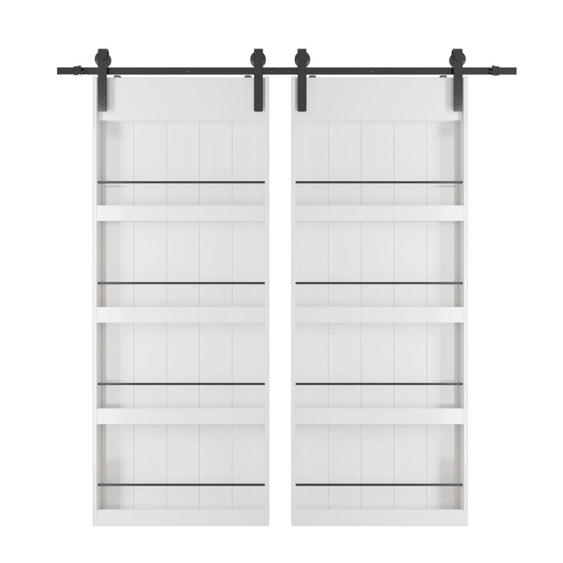 Porte de grange coulissante, de style tablette, fabriquée en panneau de fibres à densité moyenne apprêté, porte coulissante avec trousse de quincaillerie