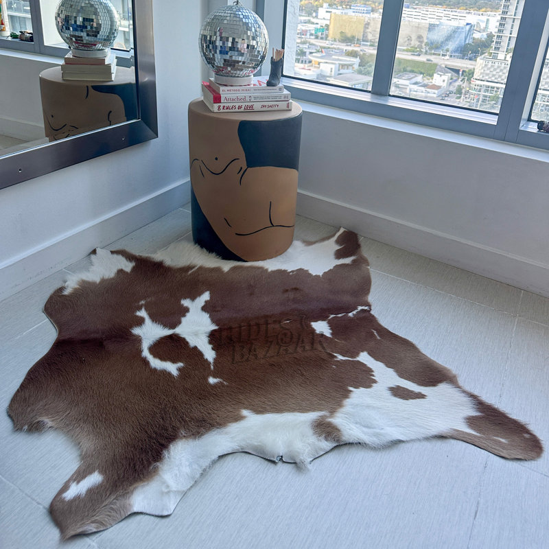 Union Rustic Genuine Brown and White Mini Cowhide Rug, Premium Quality Genuine Leather (3x2 ft)
