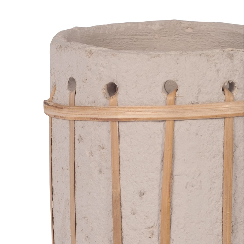 Boho Decorative Vase with Pottery Ecomix and Cane Accents - Handmade Woven Style Modern Versatile Statement Decor Piece