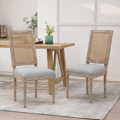 Chaise de salle à manger dossier canné, sièges rembourrés [ensemble de 2 pièces]
