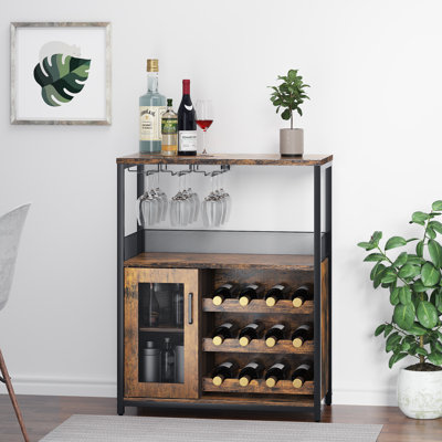 3-Tier Wine Bar Cabinet with Detachable Wine Rack and Storage Space, Buffet Cabinet with Glass Holder and Mesh Door, for Kitchen, Living Room and Bar by 17 Stories