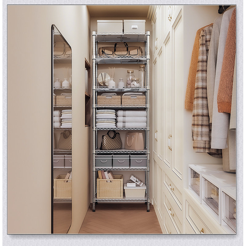 Étagère à 8 niveaux en fil métallique robuste, organisateur de rangement réglable et polyvalent pour la maison et le garage
