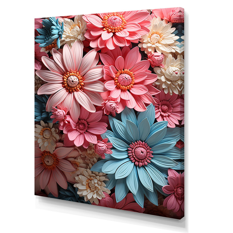 Harmonie de marguerites roses I - impression, H 20 po x l 12 po x P 1 po, Toile tendue