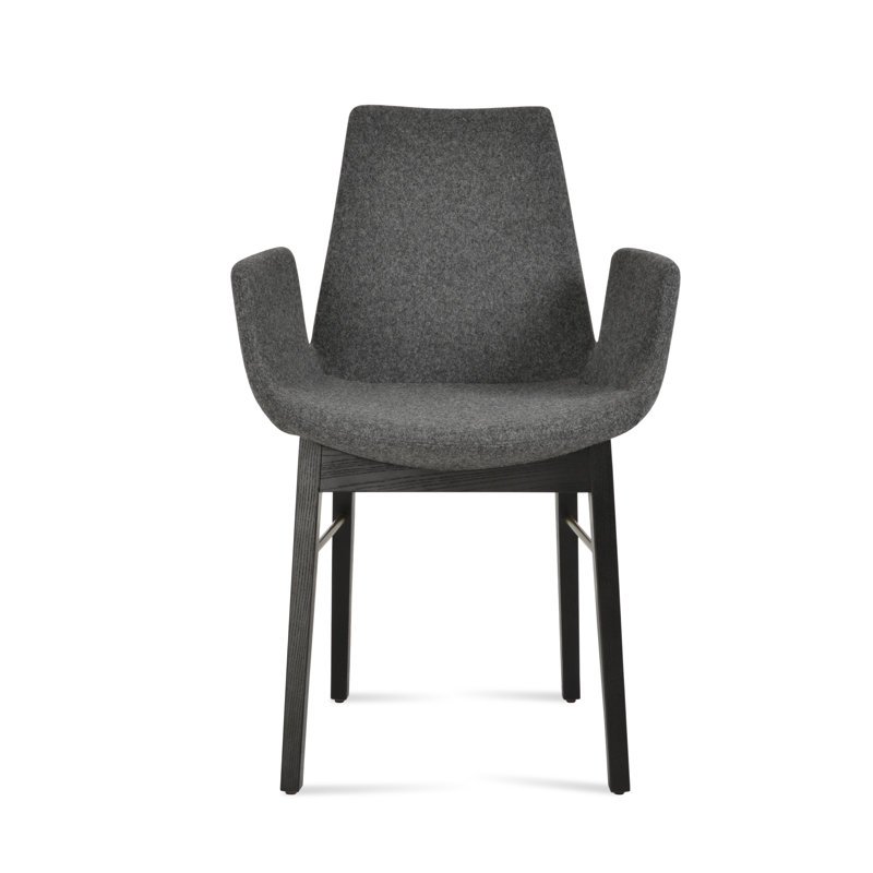 Eiffel Arm Wood Dining Chair with Stretchers, Dark Gray