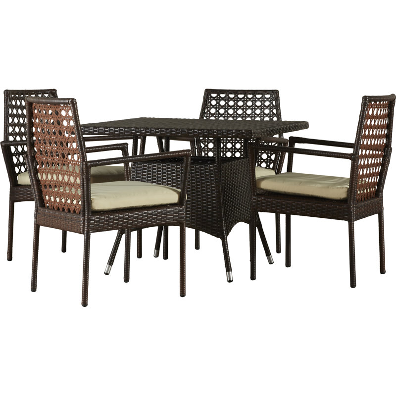 Marrero 4 - Person Wicker Patio Dining Set with Square Table , Cushions Included