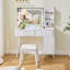 Meuble-lavabo moderne avec lumières DEL et miroir, ensemble de coiffeuse 4 tiroirs avec tabouret, luminosité réglable en 3 couleurs, peu encombrant pour la chambre à coucher, blanc-202913472