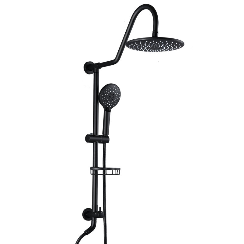 Douche noire matte avec pomme de pluie 10 po et paire de douches portatives
