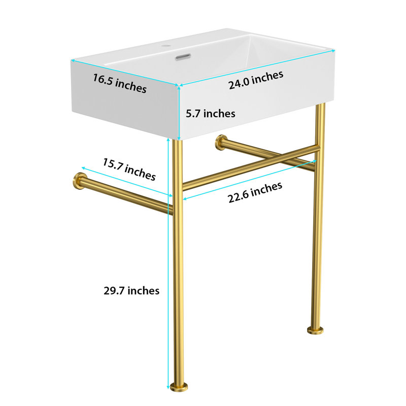 24" Bathroom Console Sink with Overflow,Ceramic Console Sink, Gold