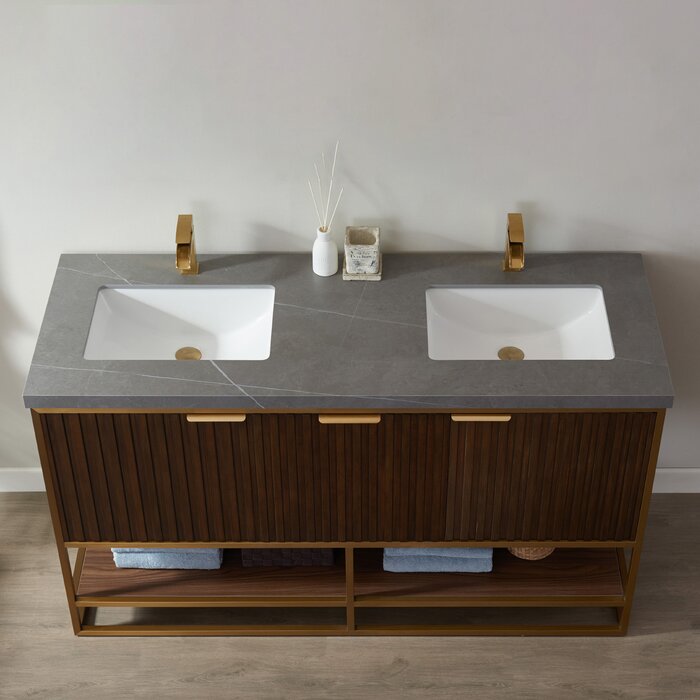 Mercer41 Afeefa 60'' Free Standing Double Bathroom Vanity with Stone ...