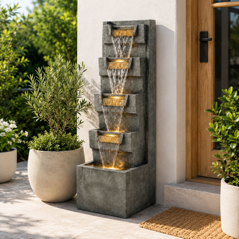 Fontaine 39,4 po à 4 niveaux pour l'extérieur, lumières DEL chaudes
