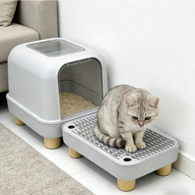 Cat Litter Box Step & Trapping Mat, Easy-Clean Litter Catcher with Detachable Lid for Floor Protection