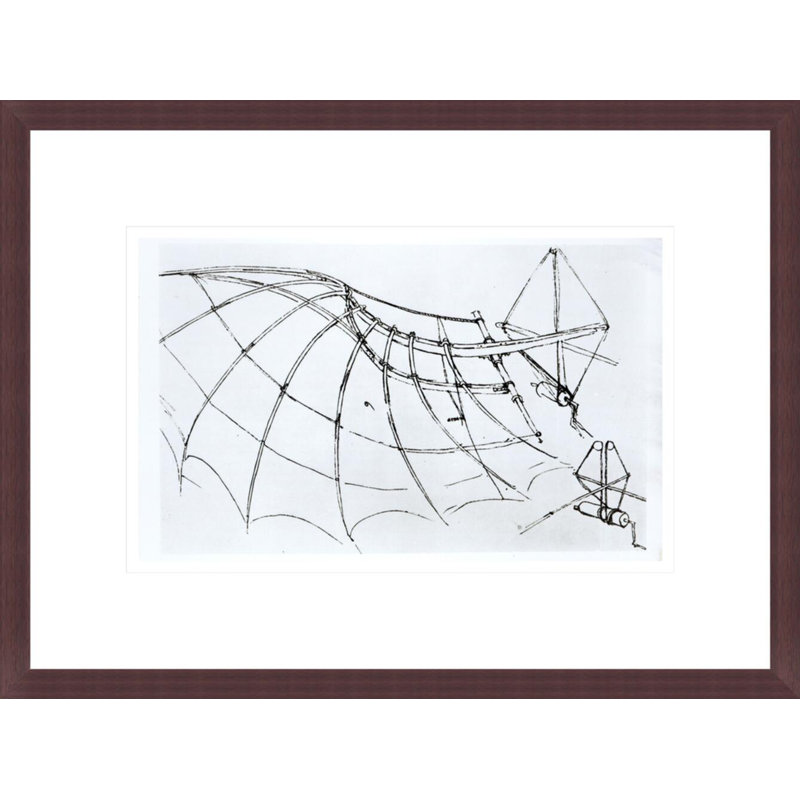 Diagram of a mechanical wing manuscript B by Leonardo da Vinci -Framed Giclee Print, H 12,53 po x l 16,75 po