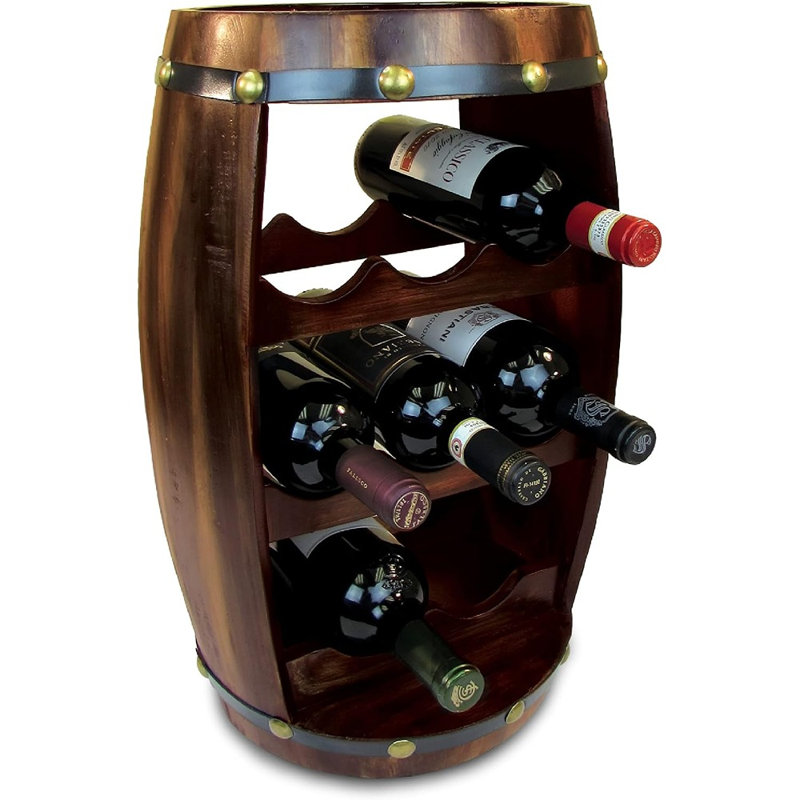 Casier à vin rustique en baril de bois, support de rangement pour bouteilles à poser ou à fixer au mur, idéal pour le bar à domicile.