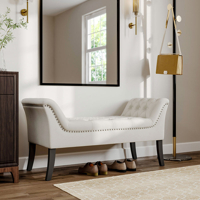 123cm Wide Rectangle No Pattern Footstool Ottoman, Beige