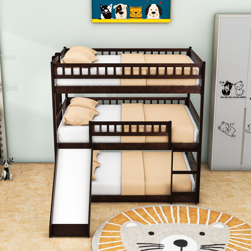 Elester Full Over Full Over Full Wooden Triple / Quad Bunk Bed with Slide, Espresso