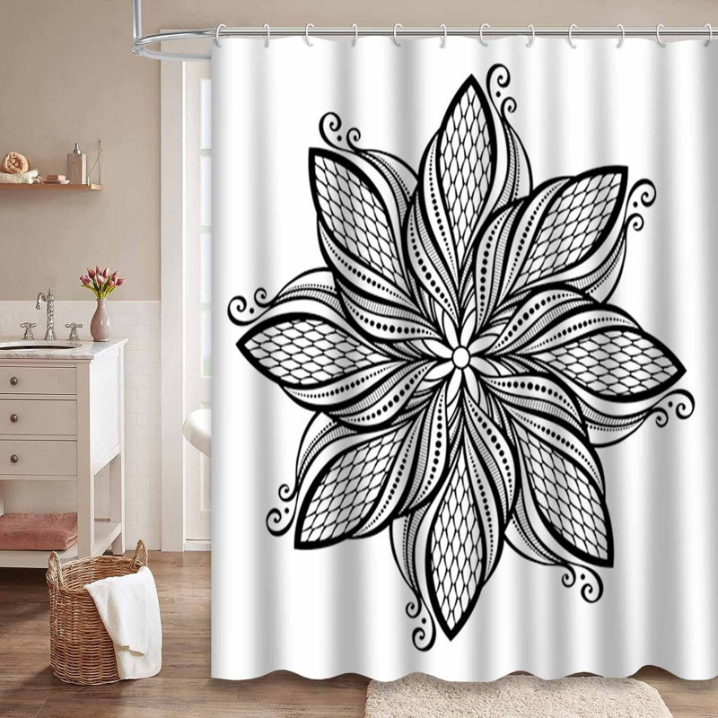 Rideau de douche imperméable à motif floral avec 12 crochets Mandala, L 72 po x l 78 po