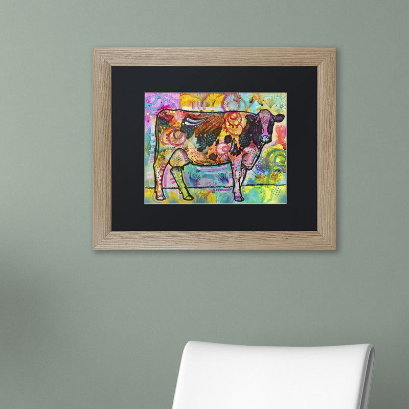 « vache », impression encadrée, Cadre brun, Noir, H 11 po x l 14 po x P 0,5 po